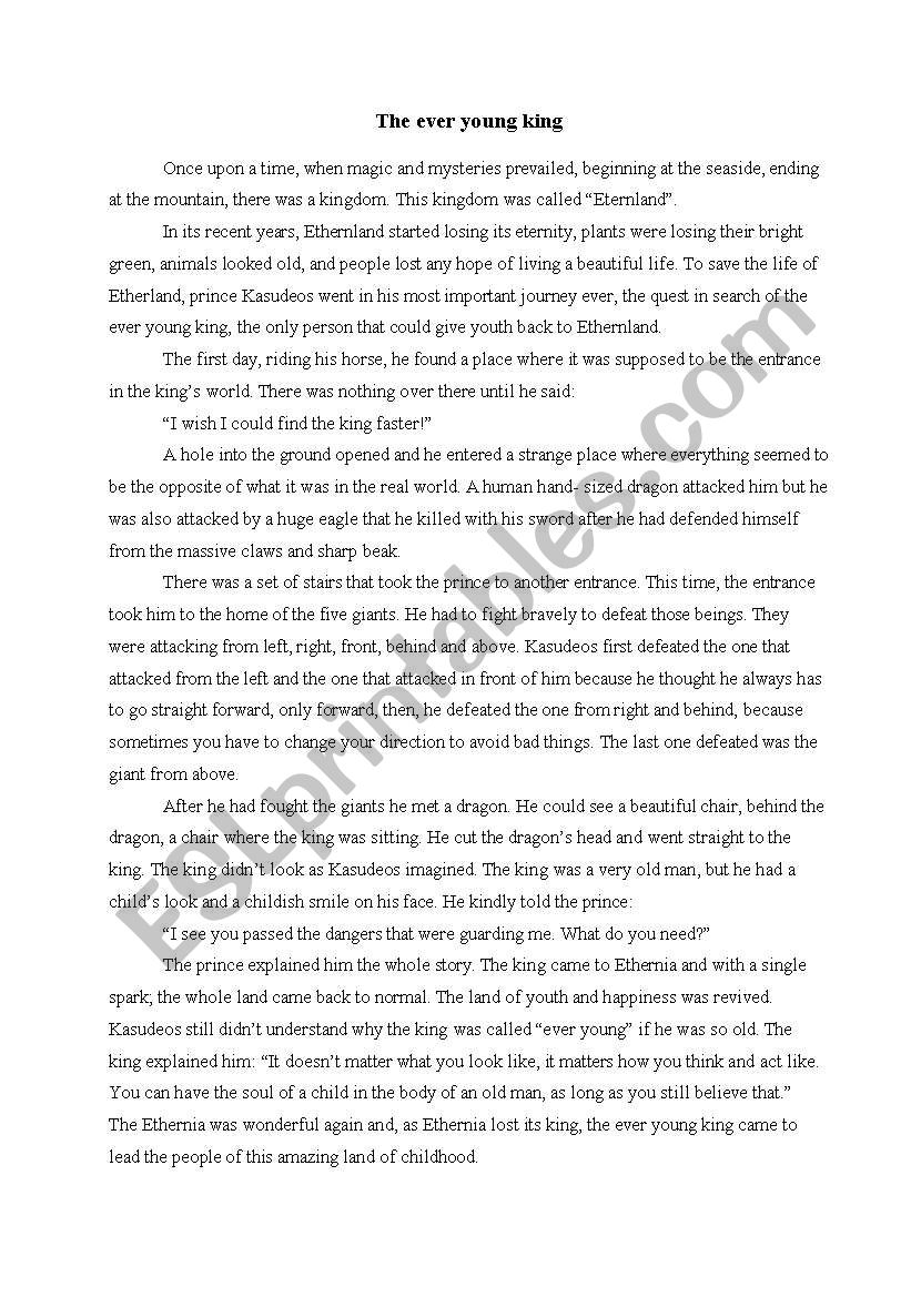 story - the ever young king worksheet