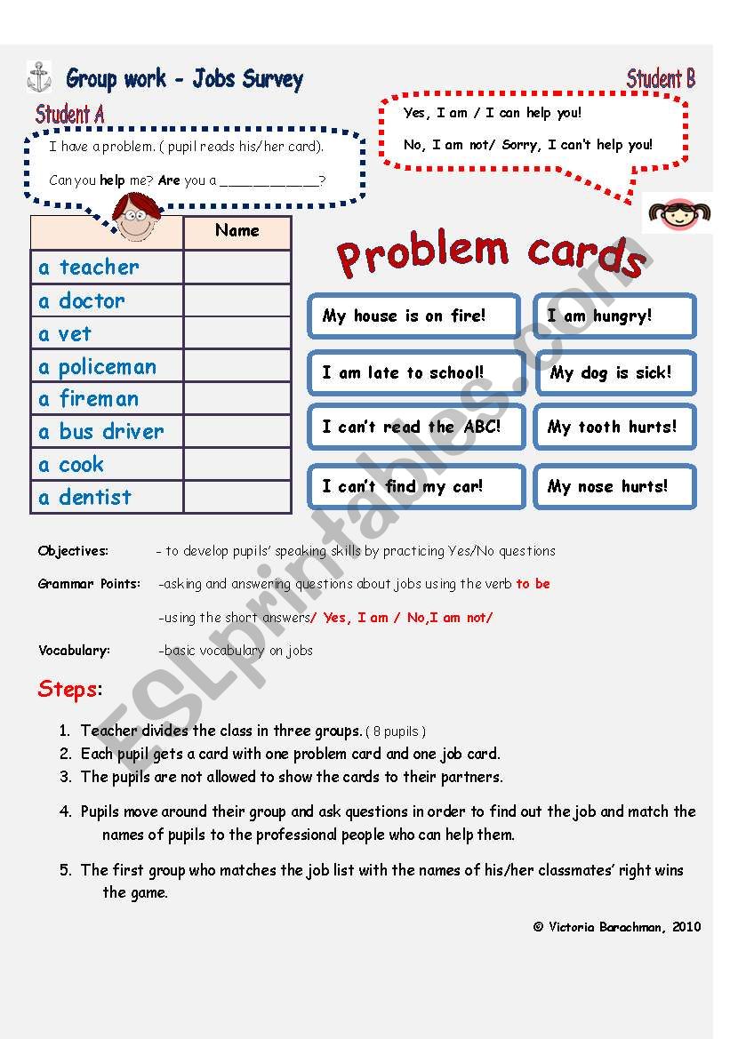 Group Work- Jobs Survey worksheet