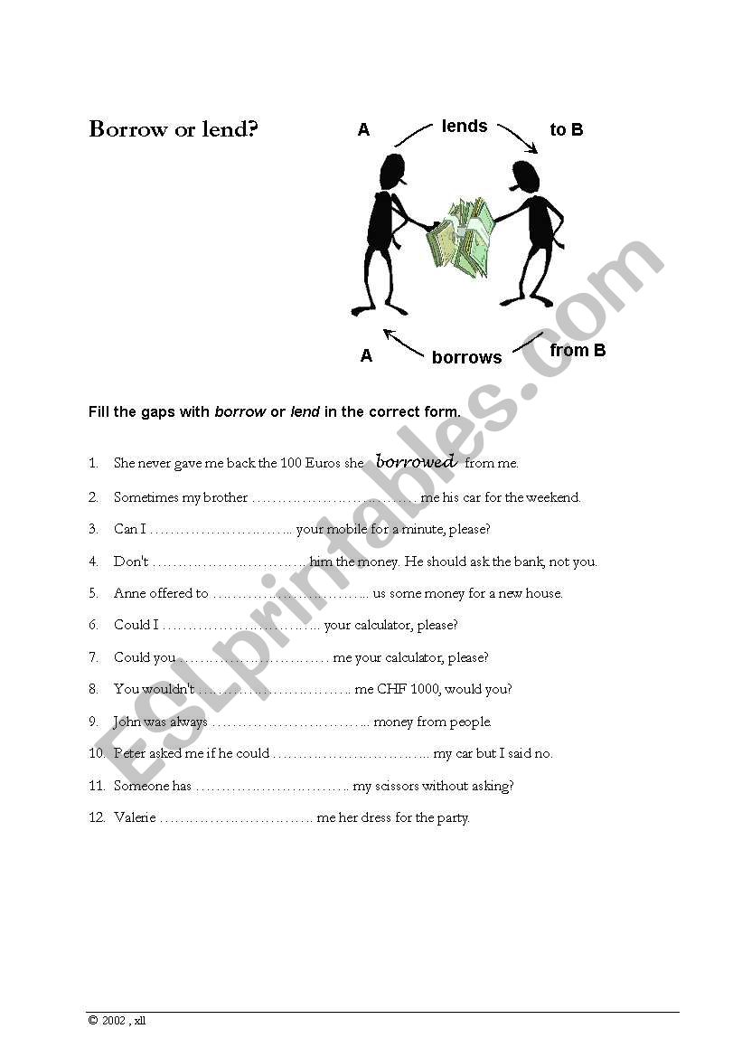 Borrow versus Lend worksheet