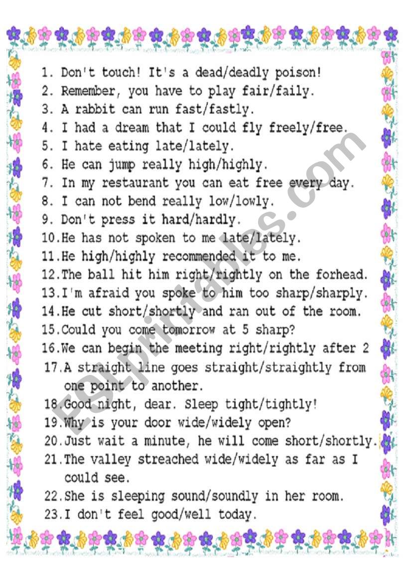 adverb or adjective? worksheet