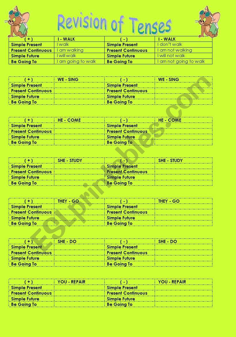 revision of tenses worksheet