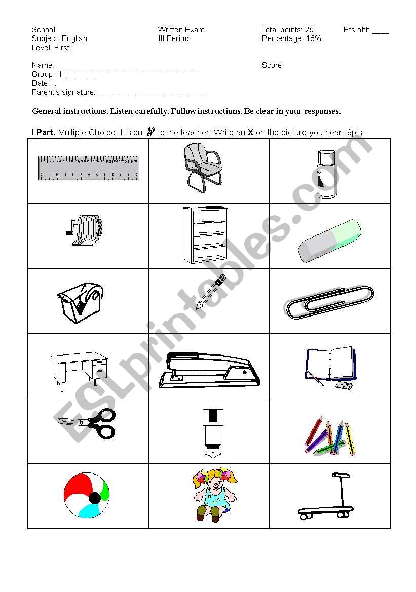 Exam worksheet