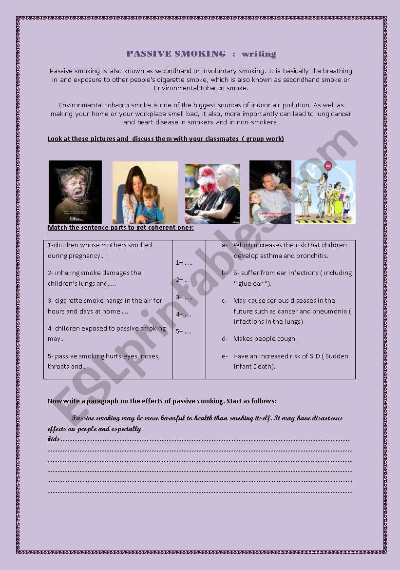 passive smoking worksheet