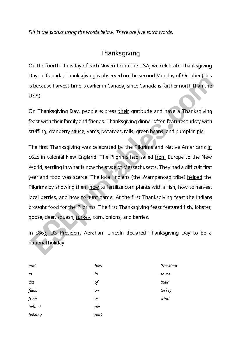 Thanksgiving worksheet