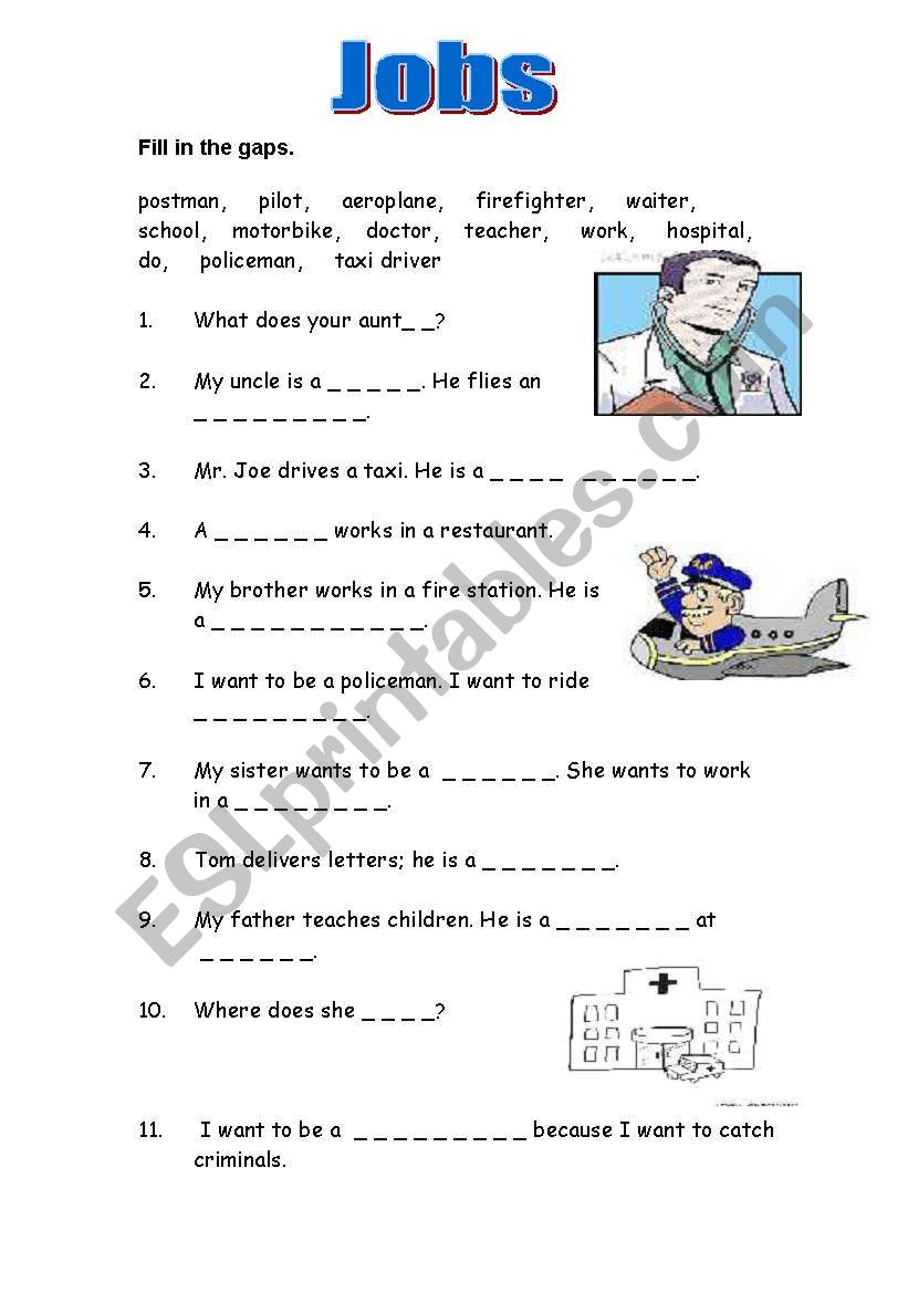 Jobs gap fill worksheet