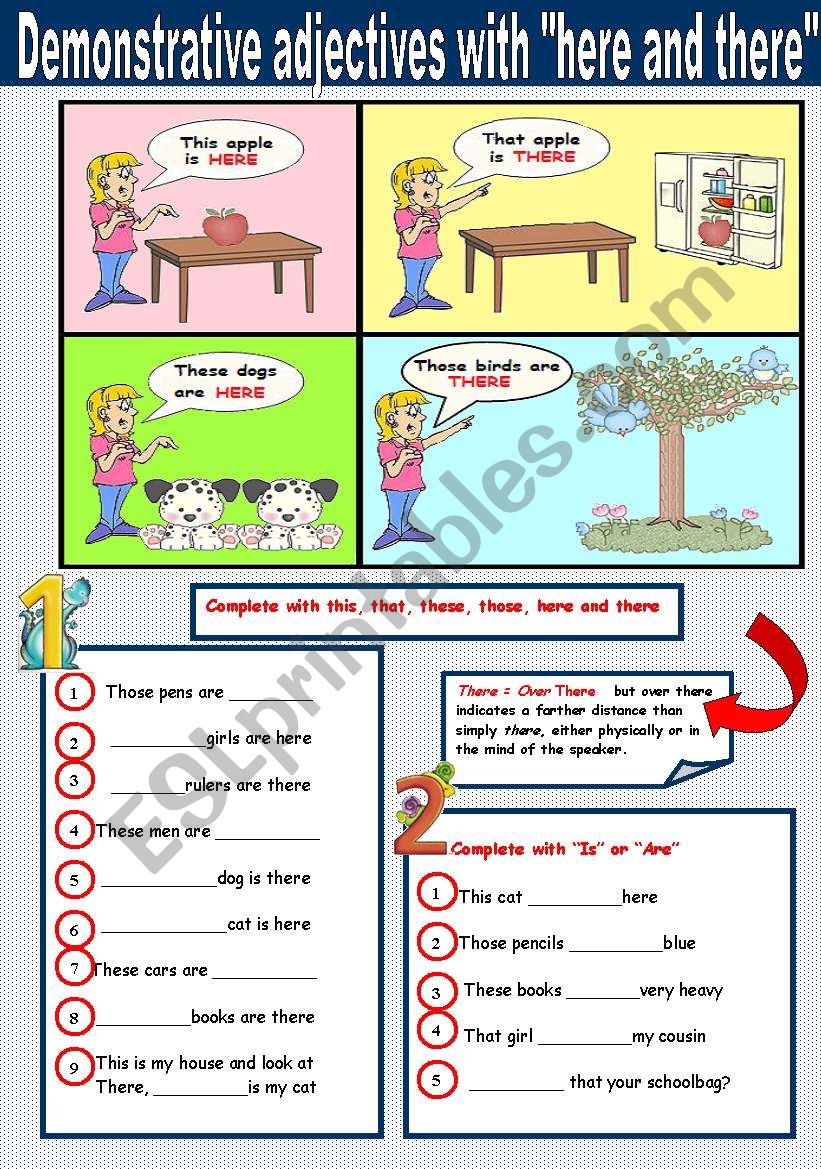 Demonstrative adjectives with here and there