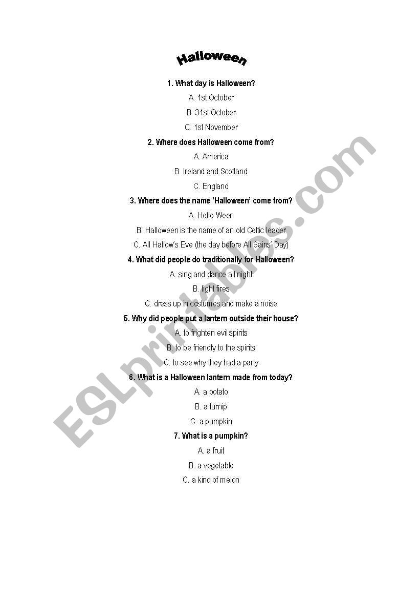 Halloween quiz worksheet