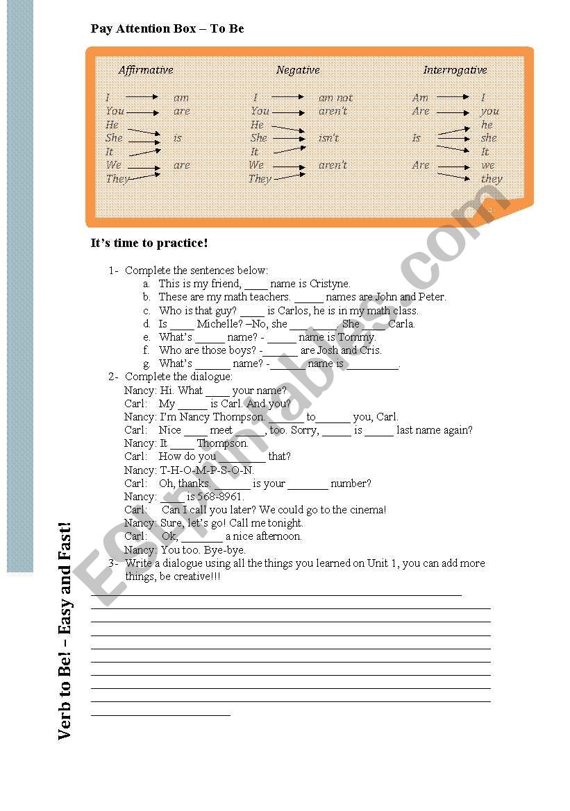 Verb to Be - Elementary worksheet