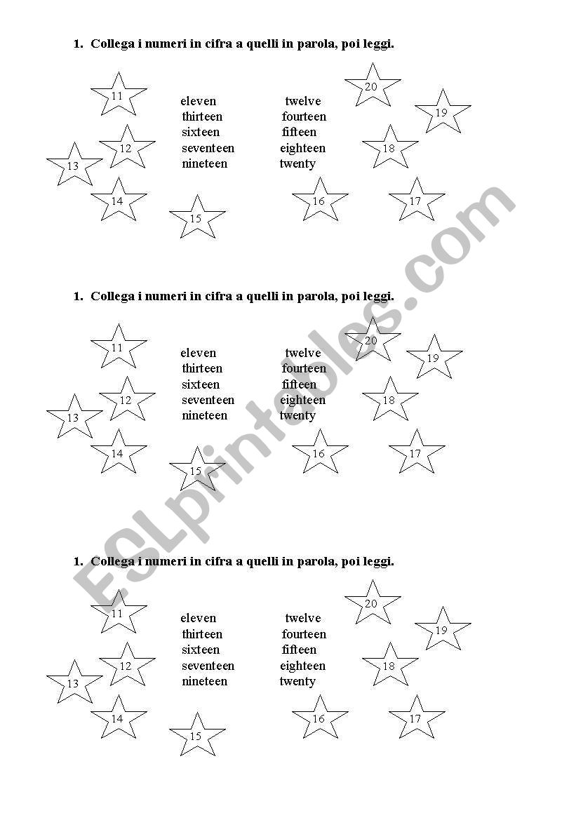 match numbers and words worksheet