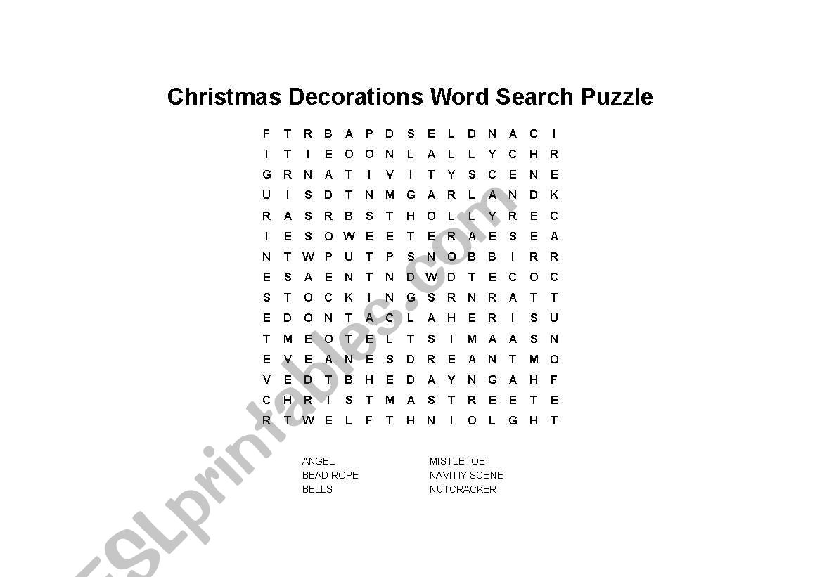 christmas wordsearch worksheet