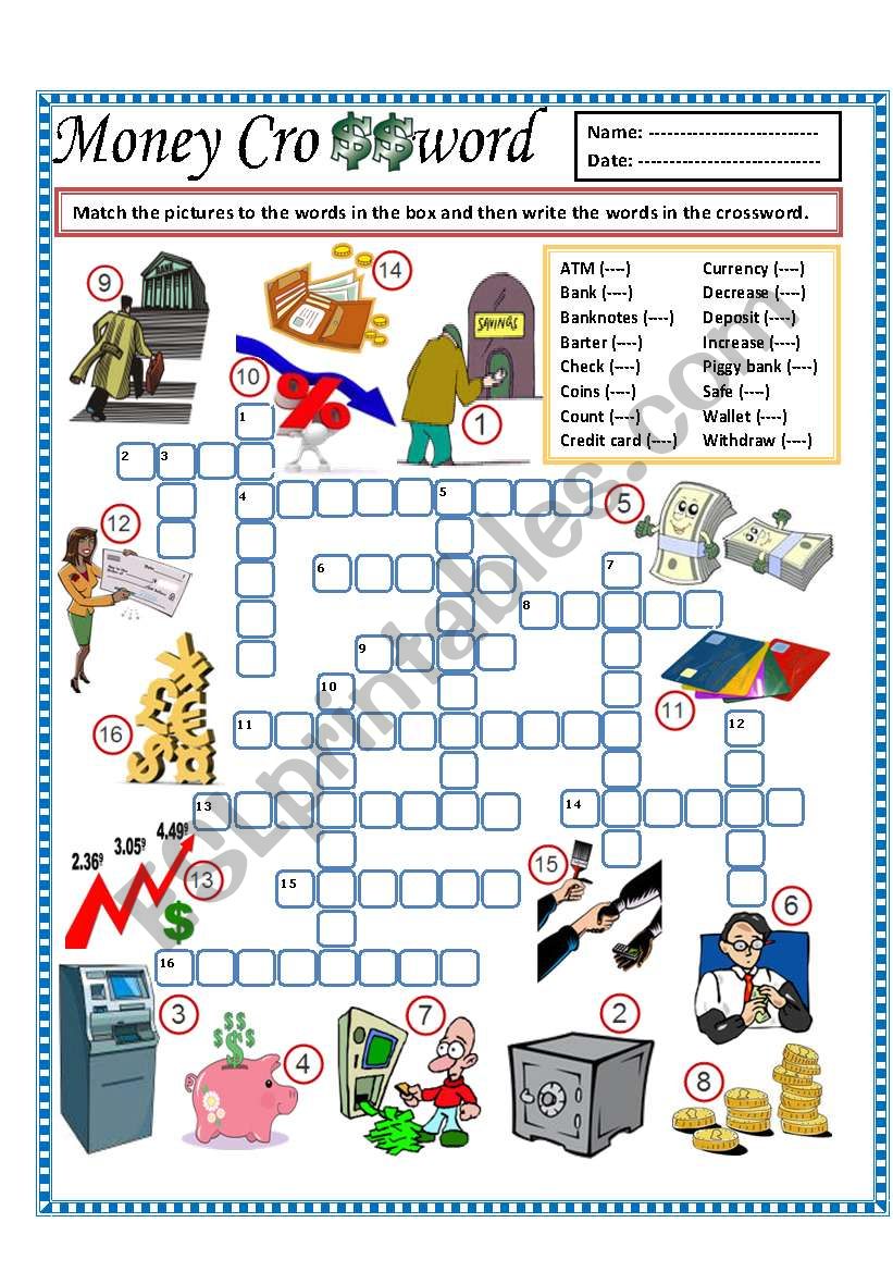 Money Crossword (part 3) worksheet