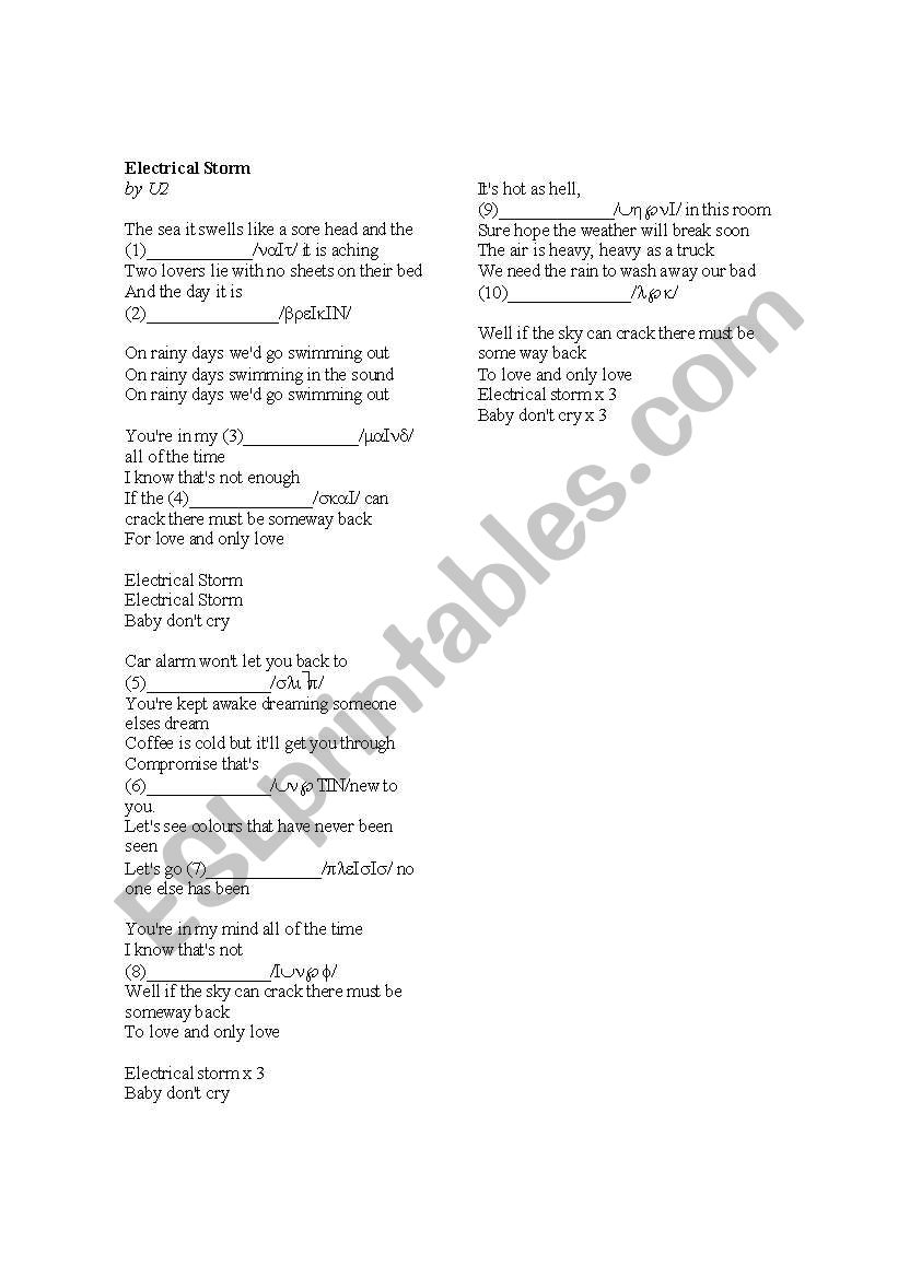 Electrical Storm worksheet