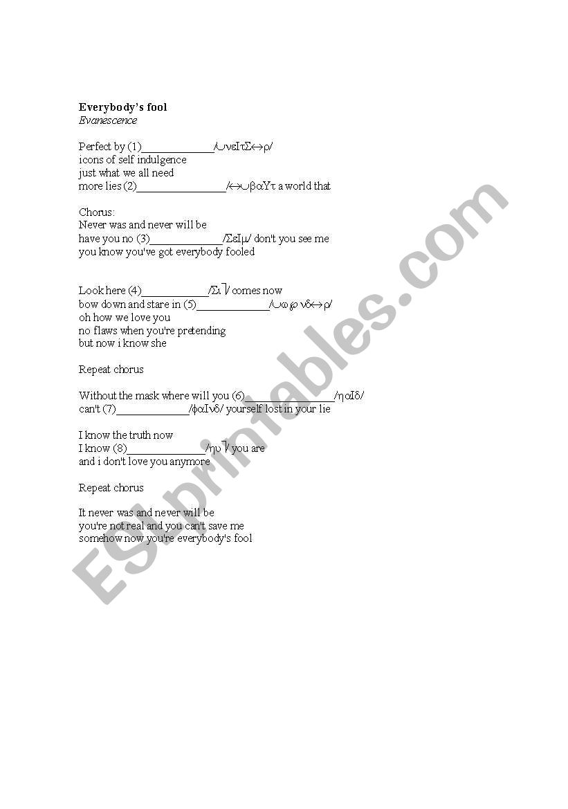Everybodys fool worksheet