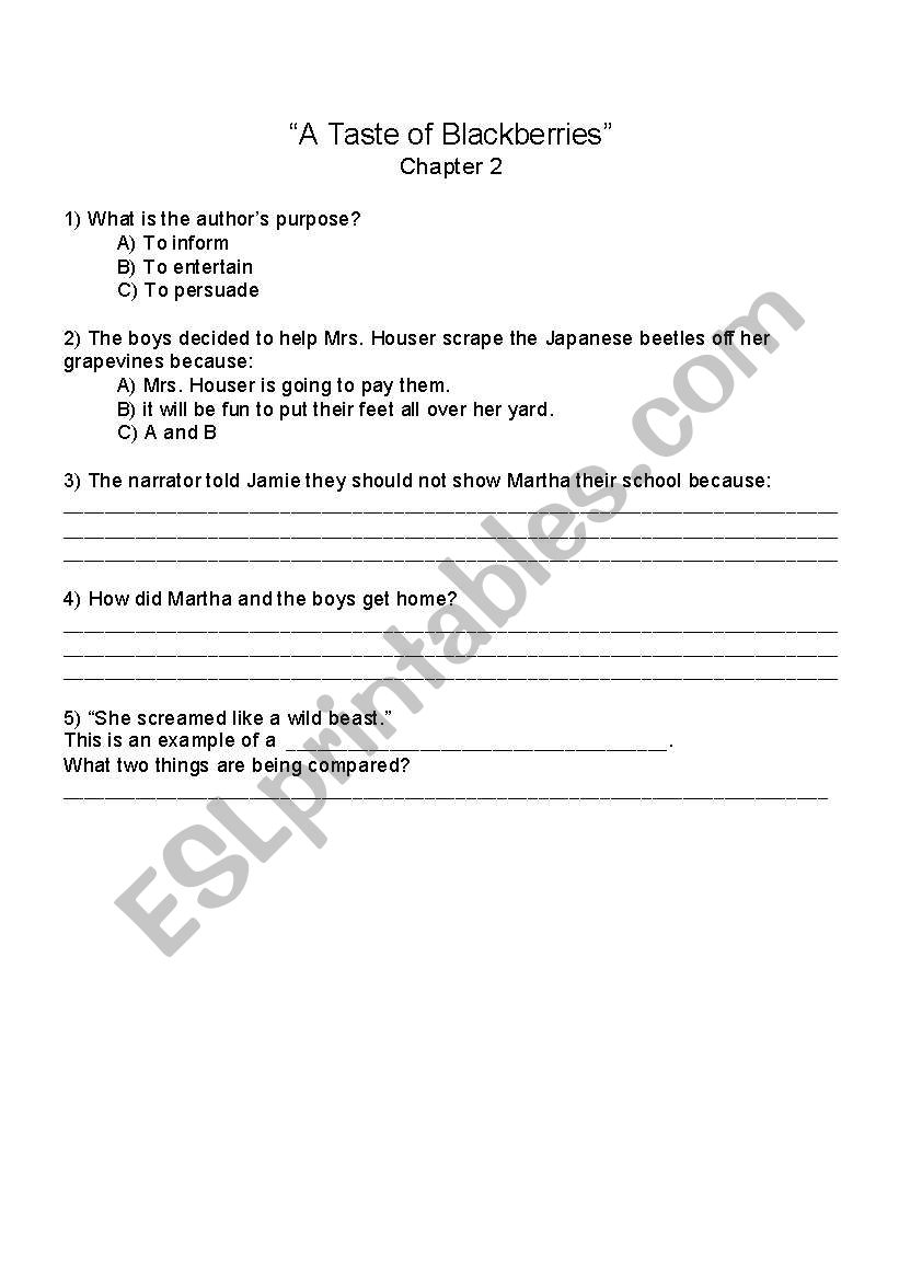 A Taste of Blackberries Ch2 Questions
