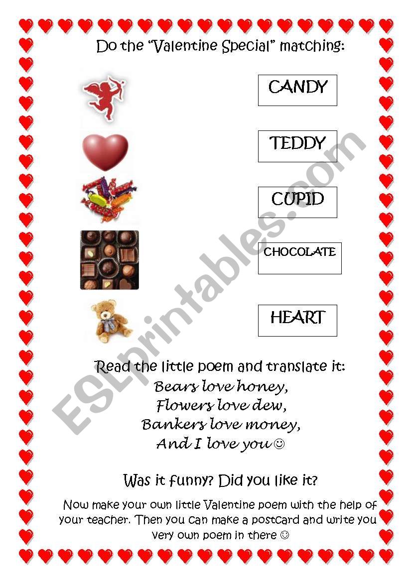 Vday for kids  worksheet