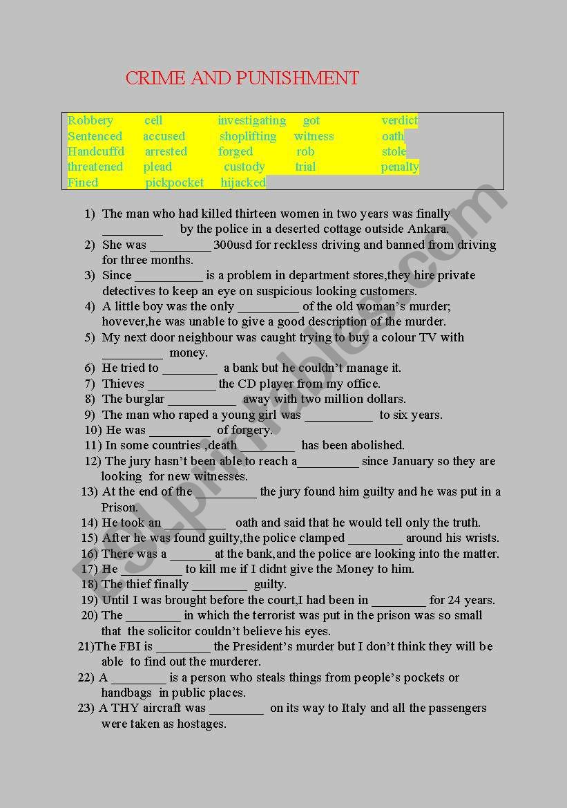 CRIME AND PUNISHMENT worksheet