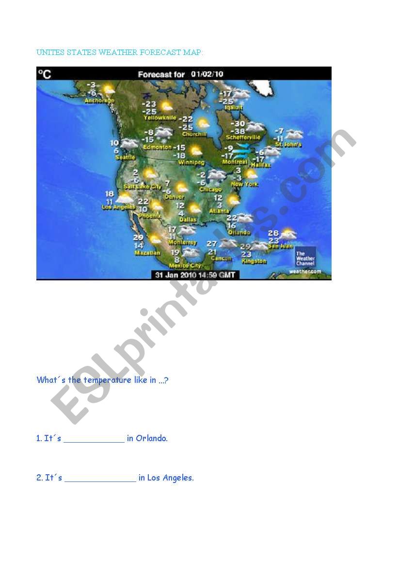 weather forecast in USA worksheet