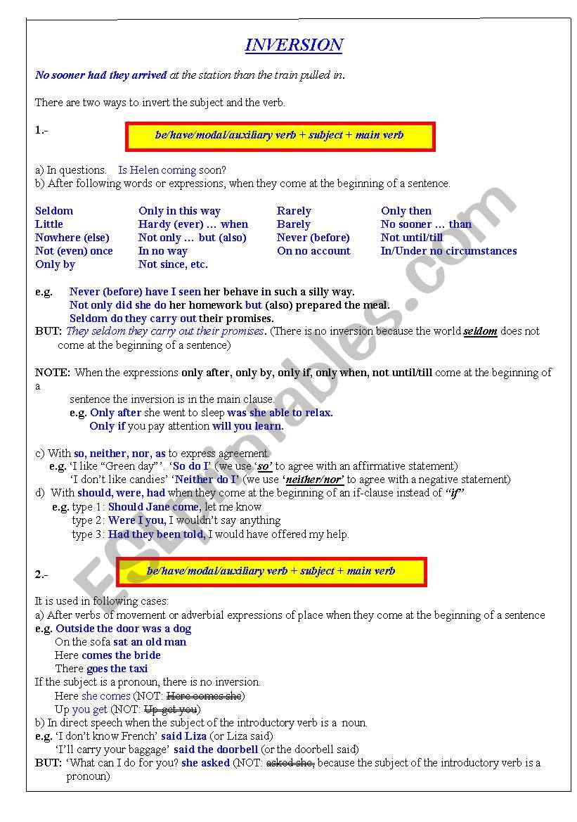 INVERSION worksheet