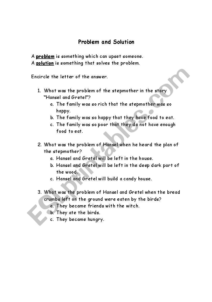 Problem and Solution worksheet