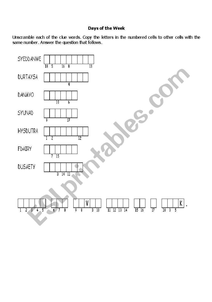 Days of the Week worksheet