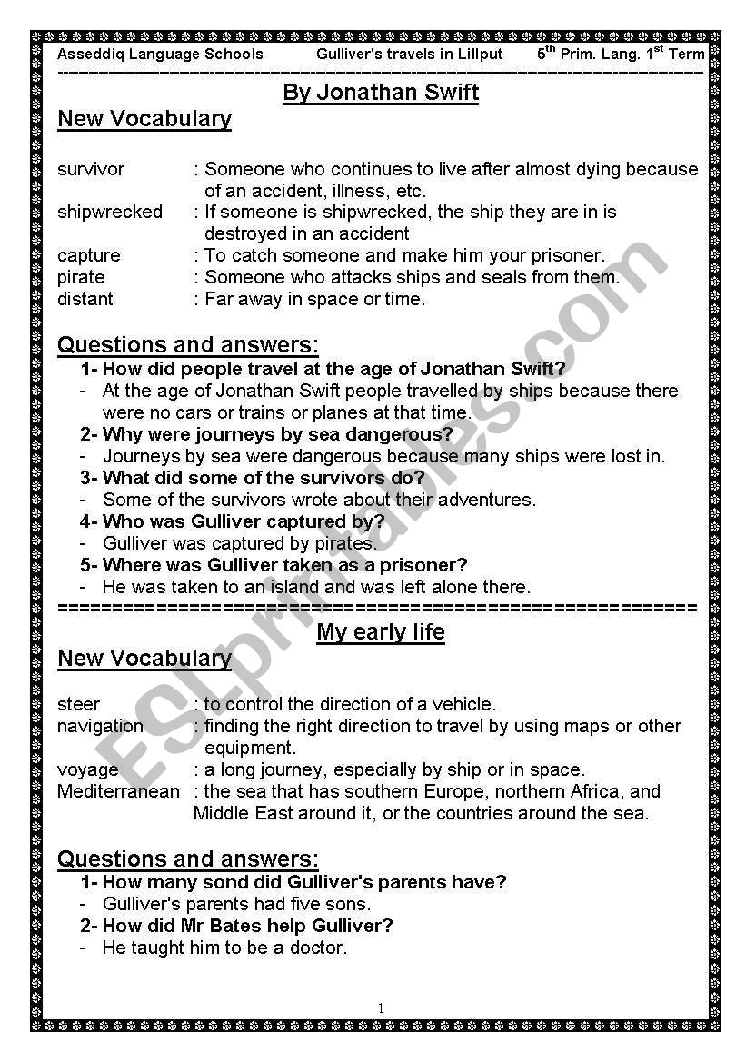 Gullivers Travells worksheet