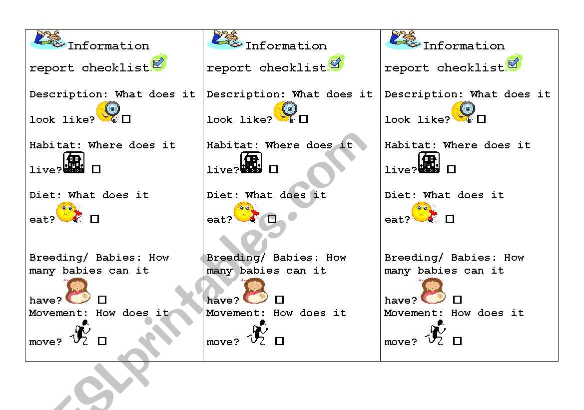 Information Report Checklist worksheet