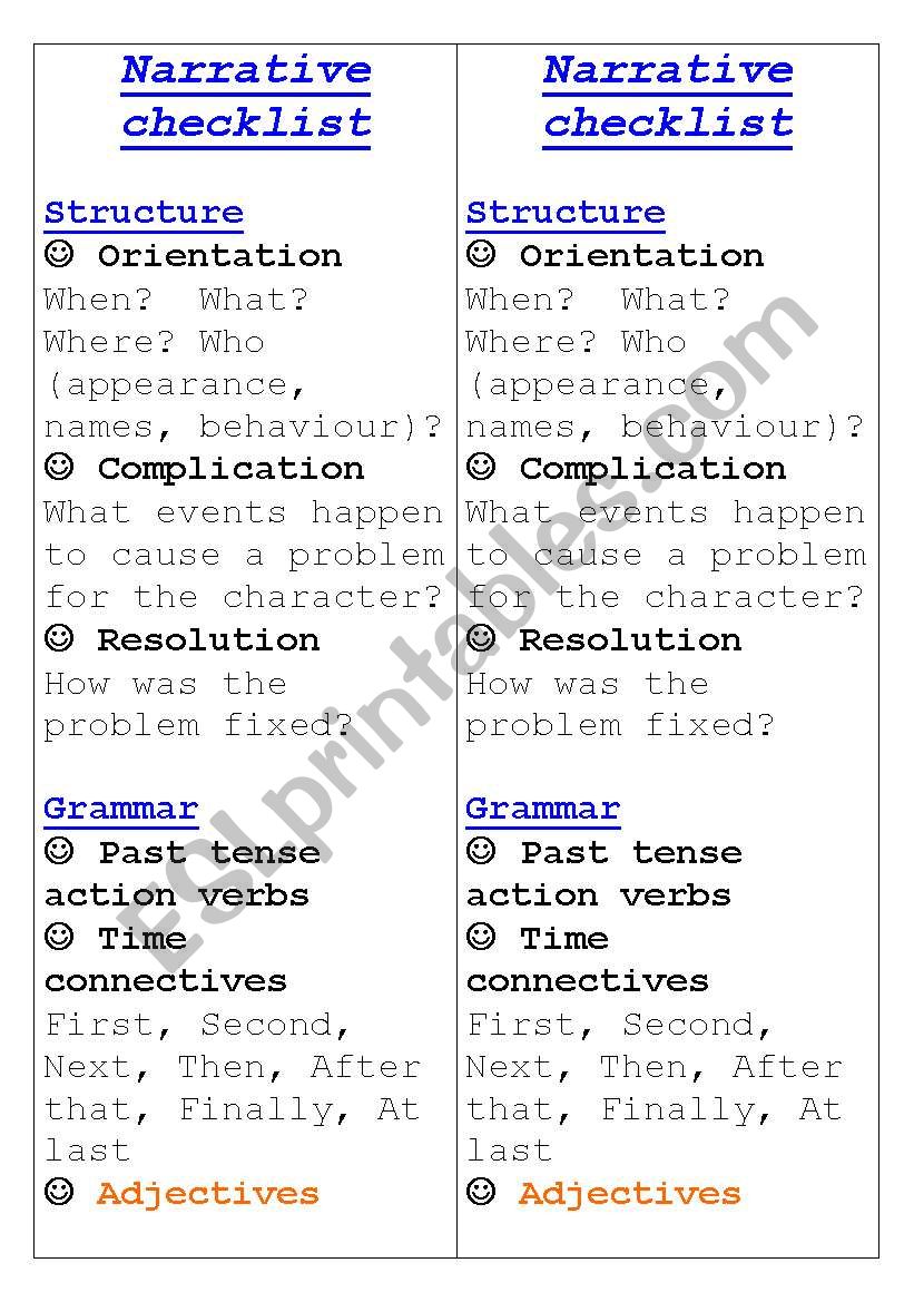 Narrative Checklist worksheet