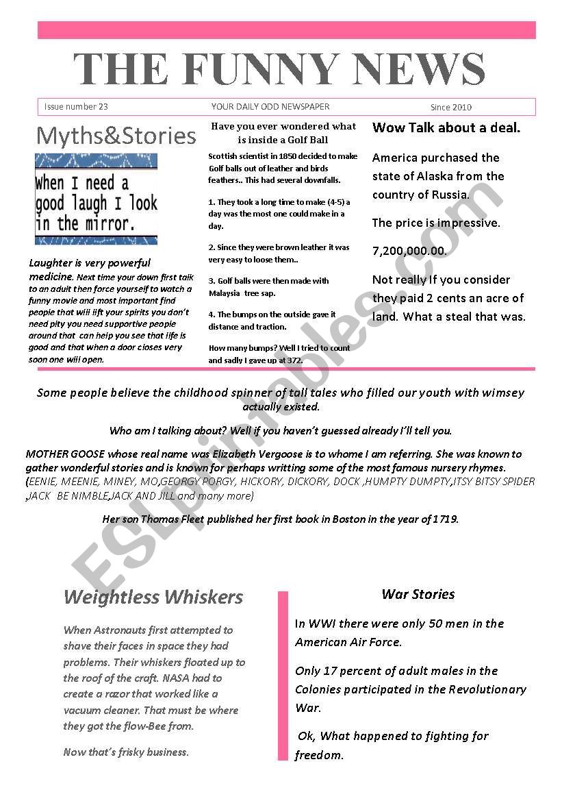 Funny News issue number 23 conversation,reading and writing prompts