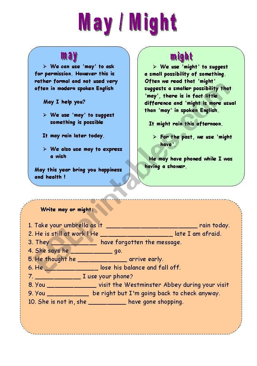 may and might worksheet