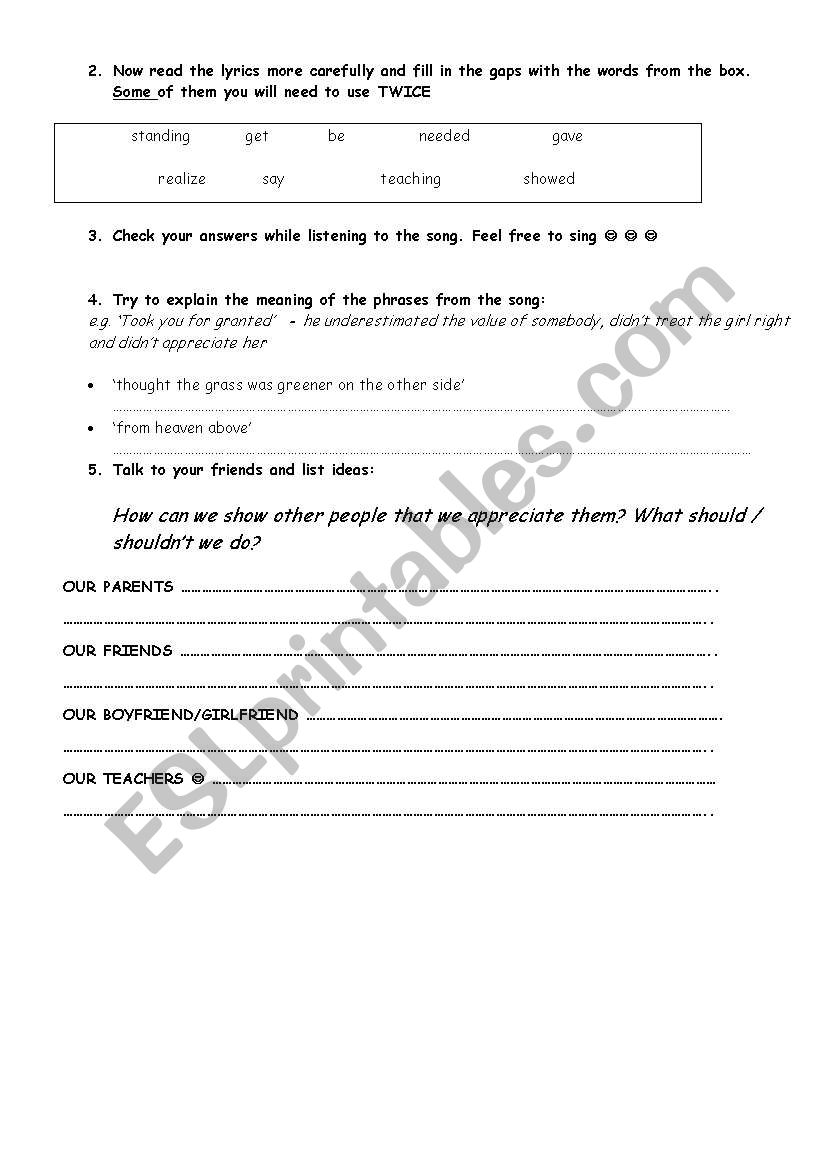 English Worksheets Precious Love James Morrison