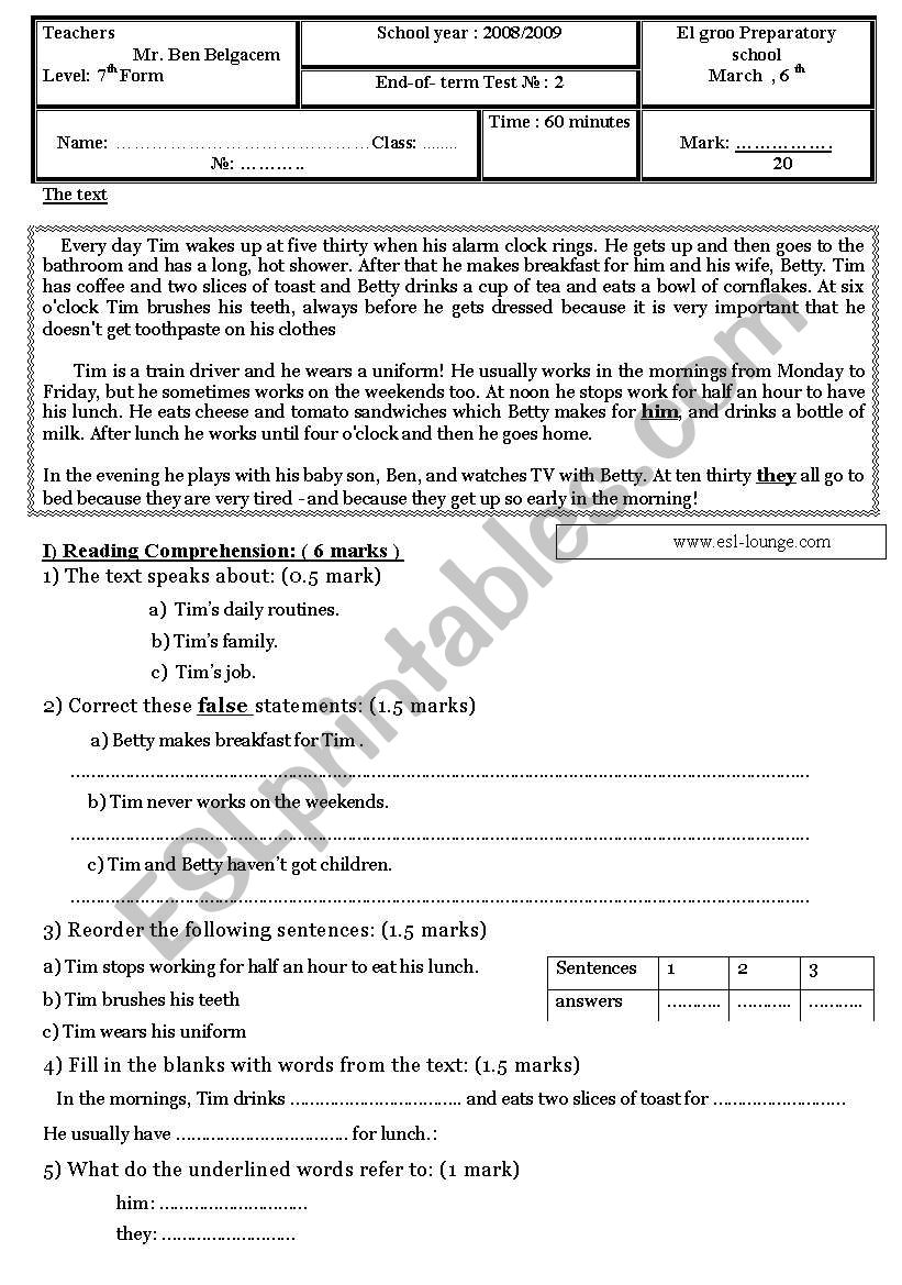 end of term test n2 worksheet