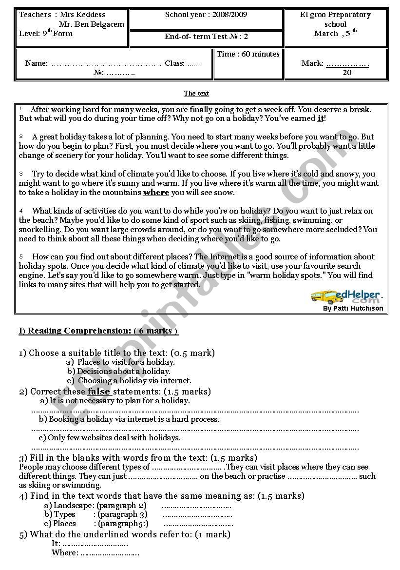 end of term test n2 worksheet