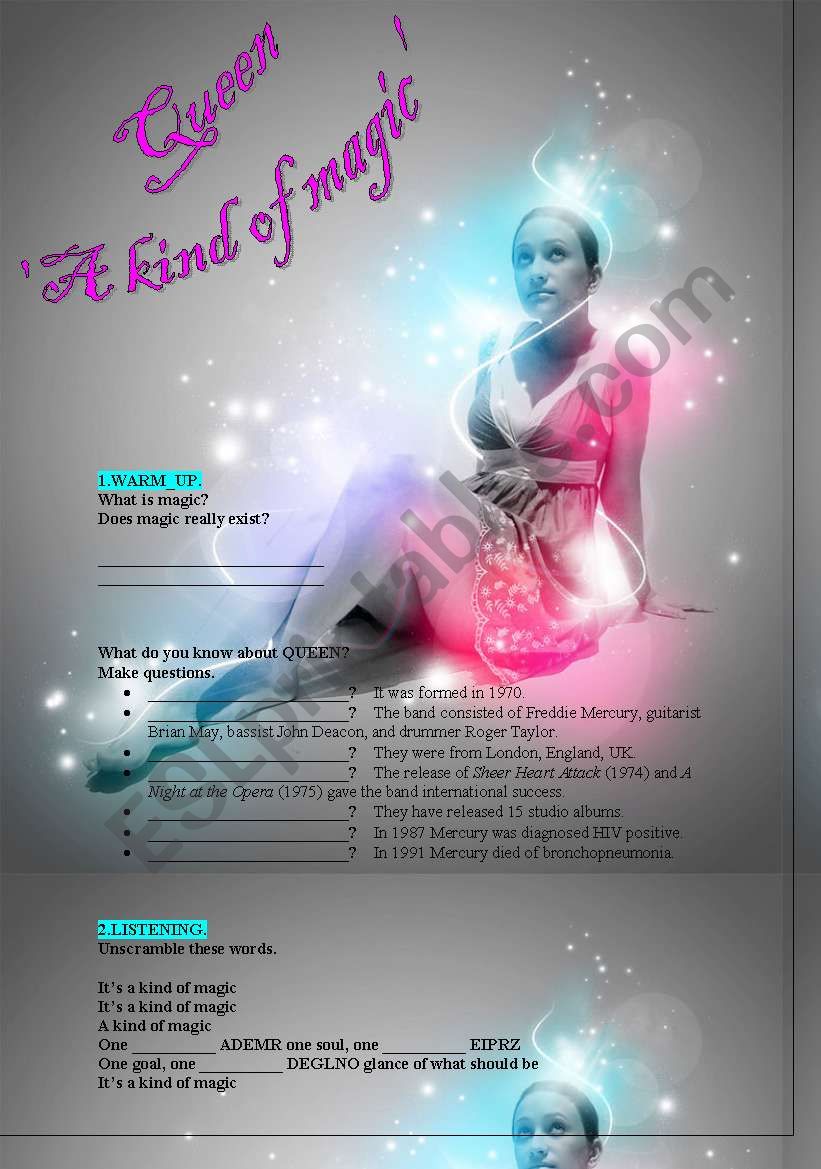 A KIND OF MAGIC    QUEEN worksheet