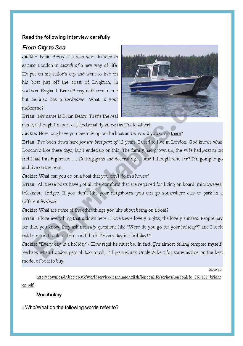 From city to sea worksheet