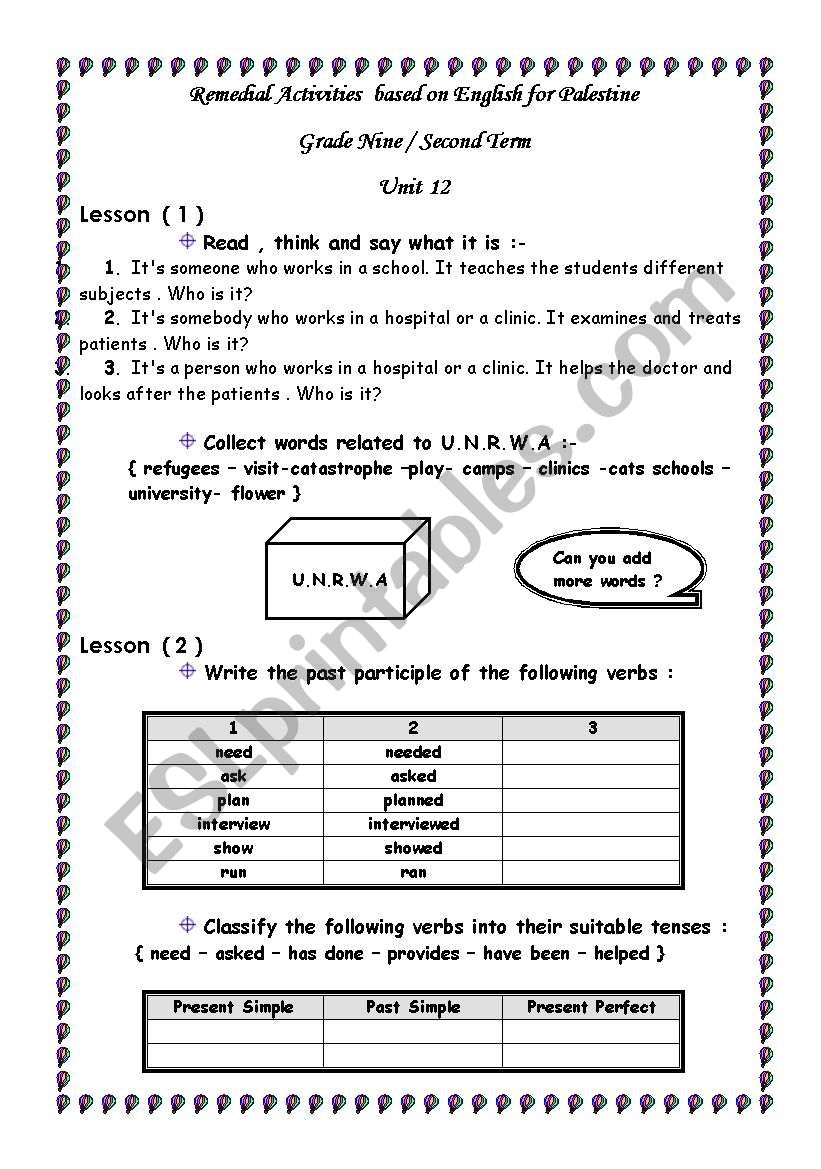 Remedial Activities worksheet