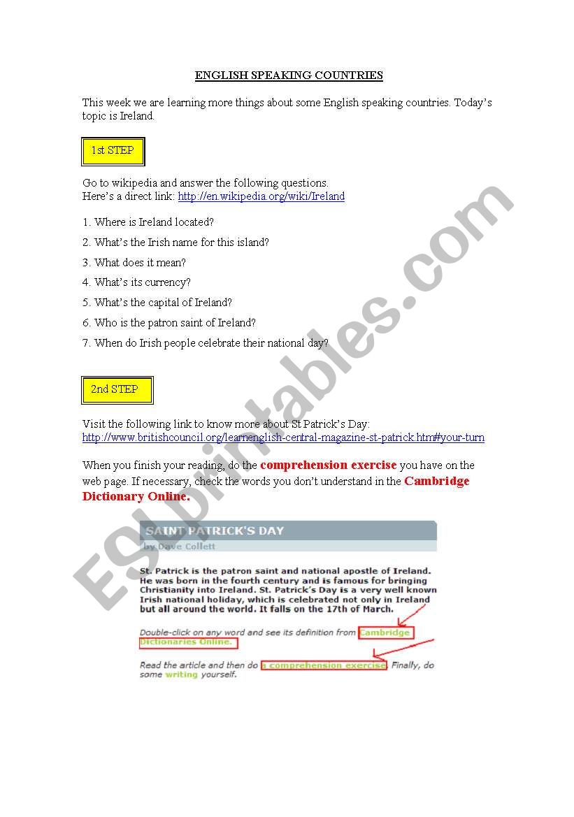 English speaking countries worksheet