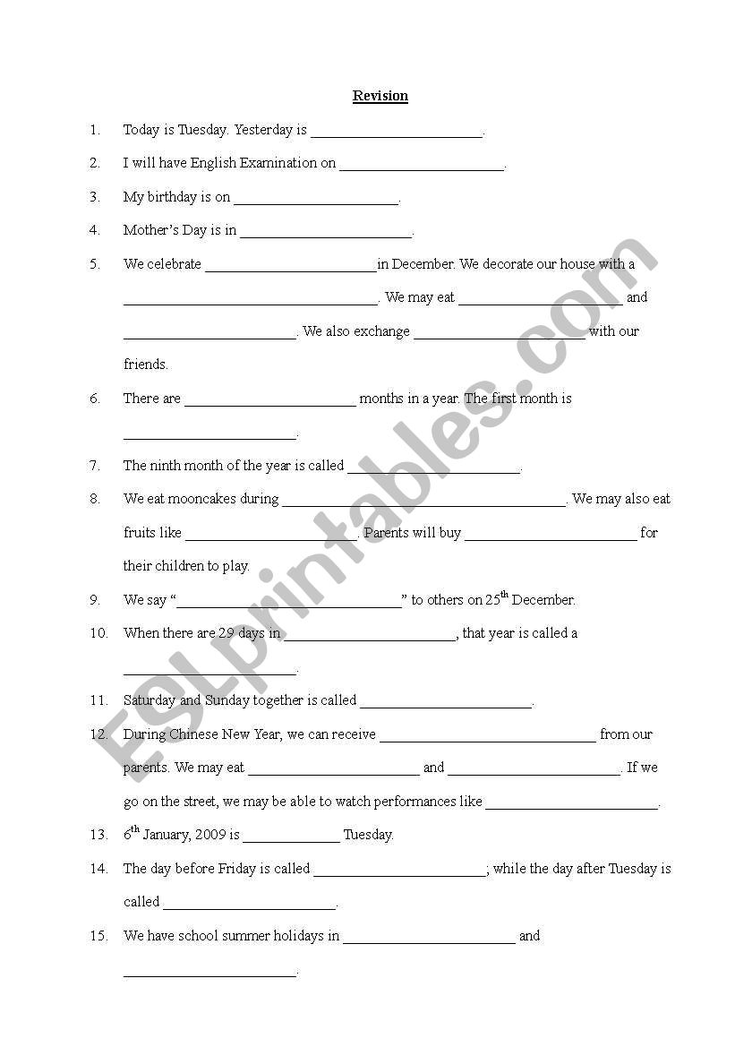 Days and Months worksheet