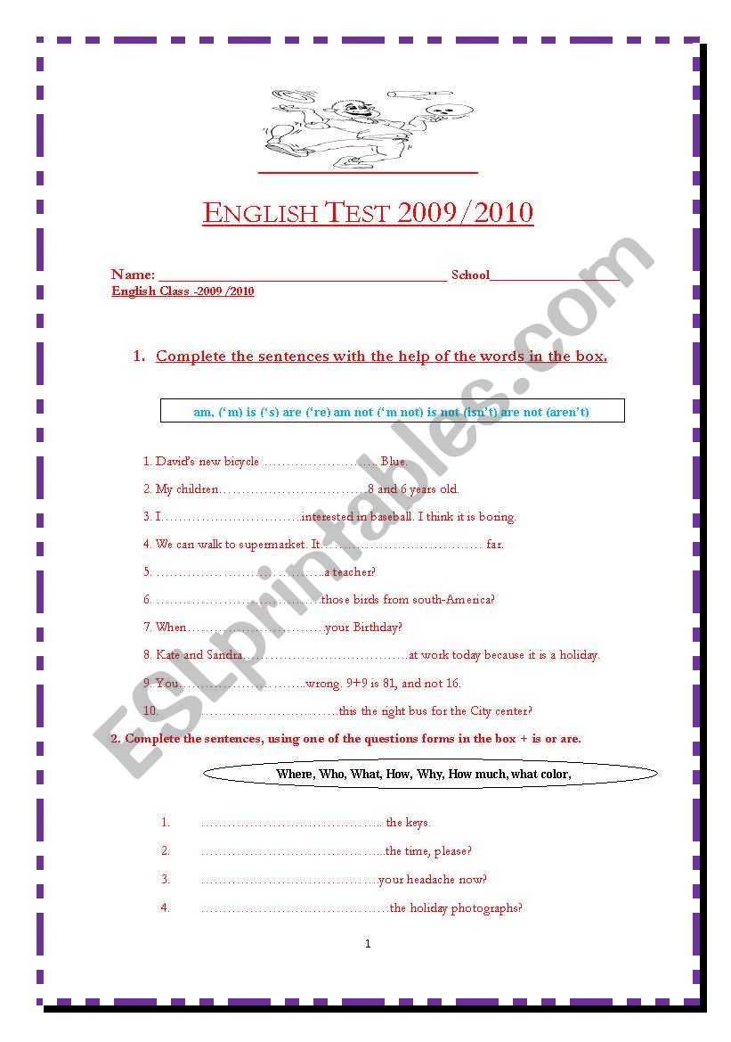 Test 2010  worksheet