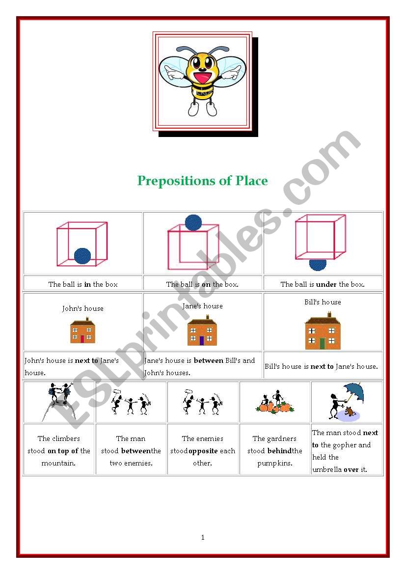 Prepositions of Place worksheet