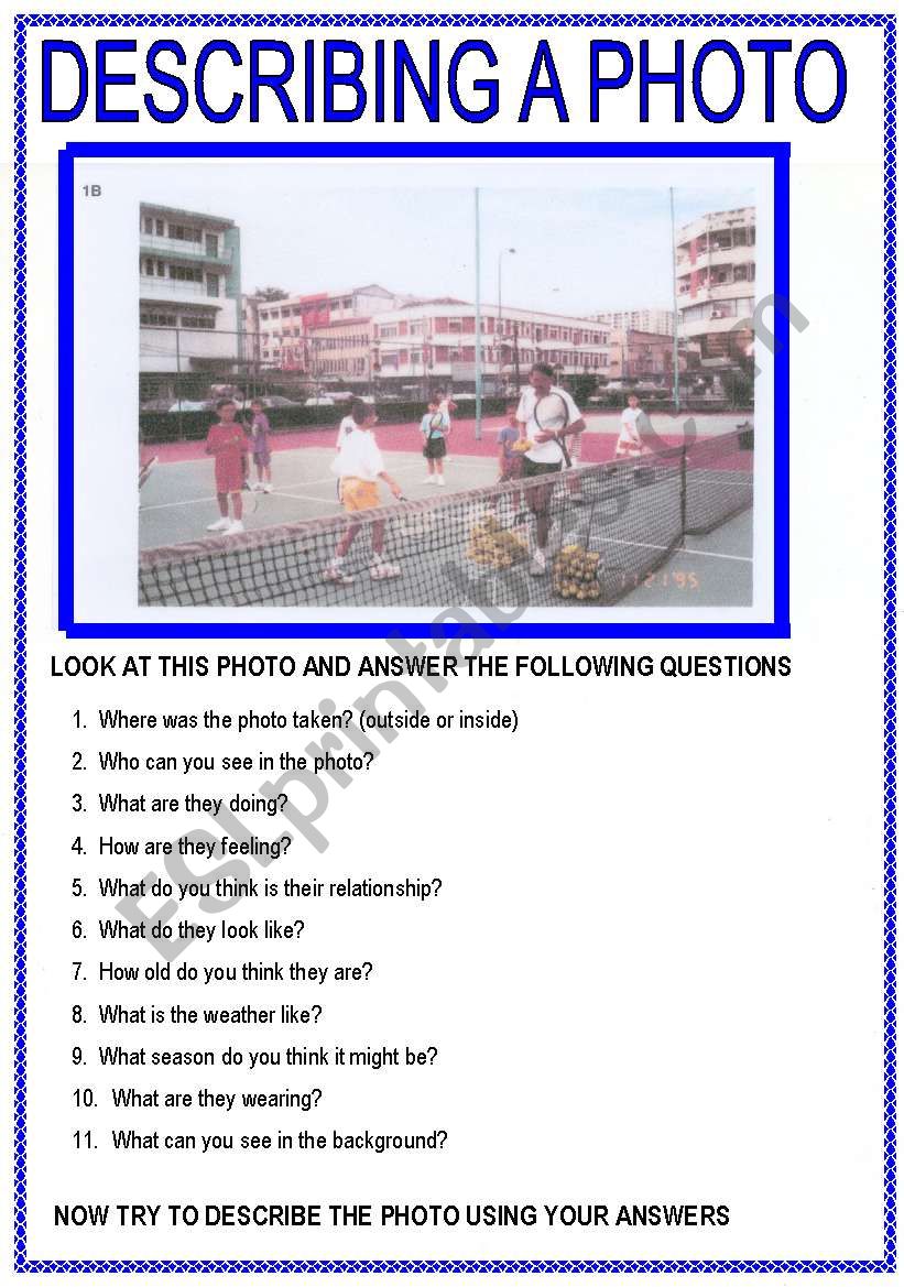 DESCRIBING A PHOTO 5 worksheet