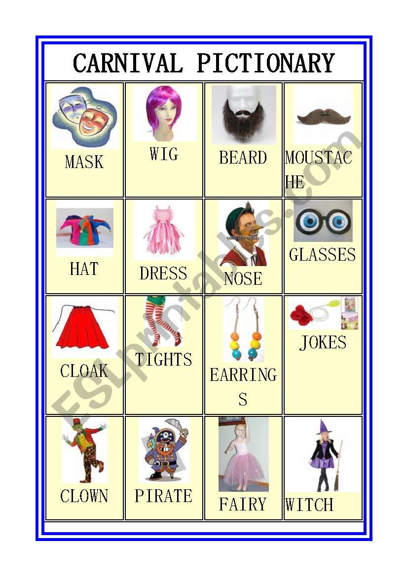 Carnival pictionary worksheet
