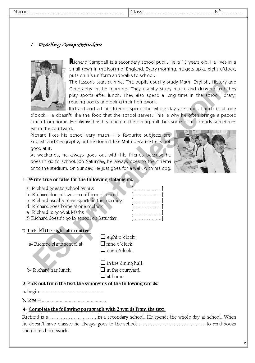 varied English test worksheet