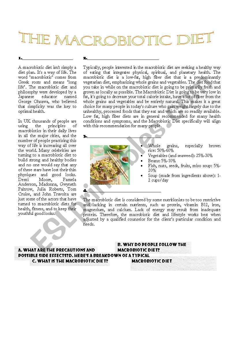 Macrobiotic diet worksheet