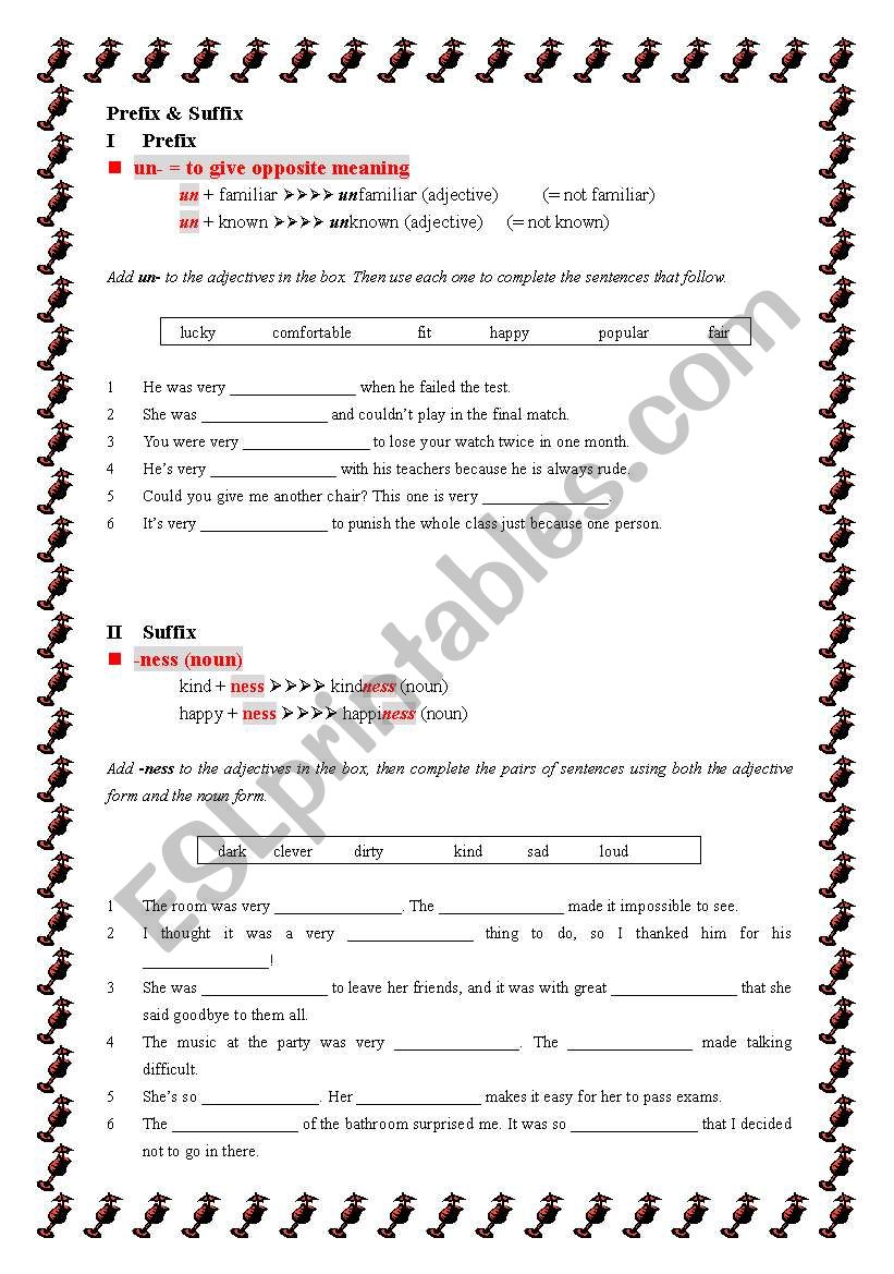 Prefix & Suffix worksheet