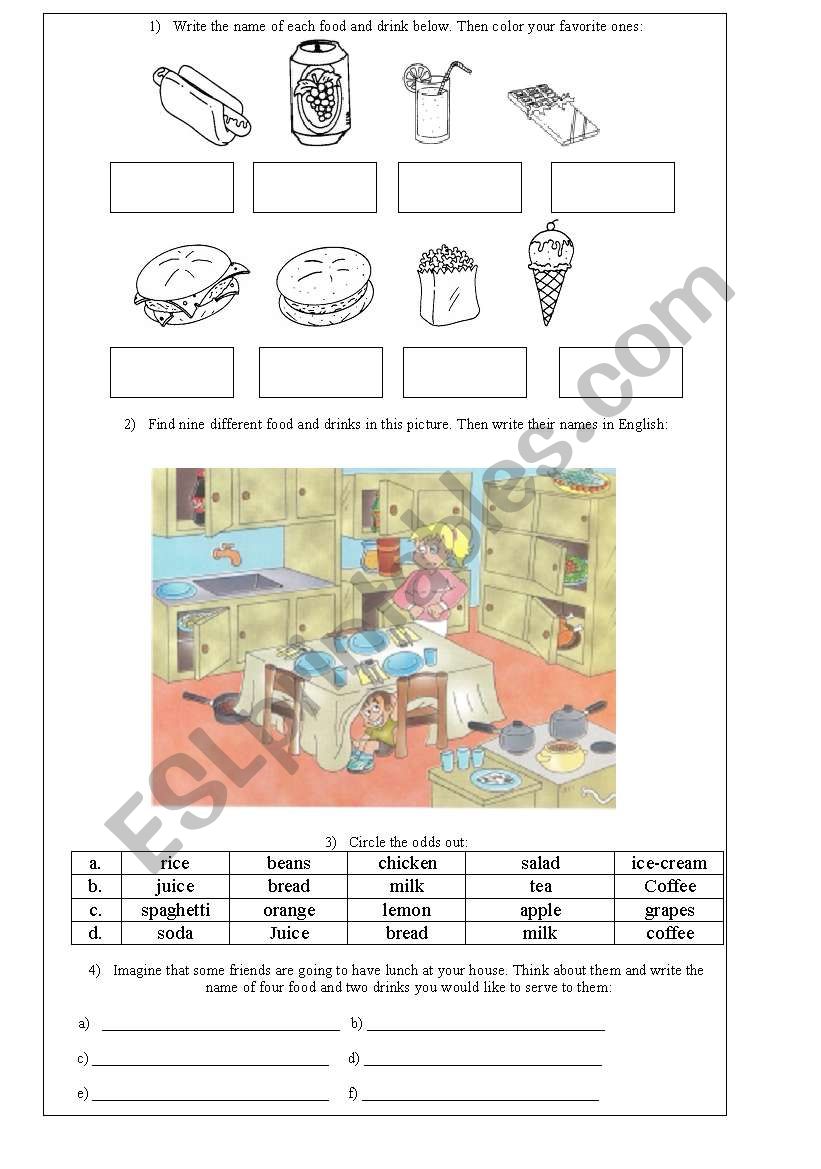 Food and drinks worksheet