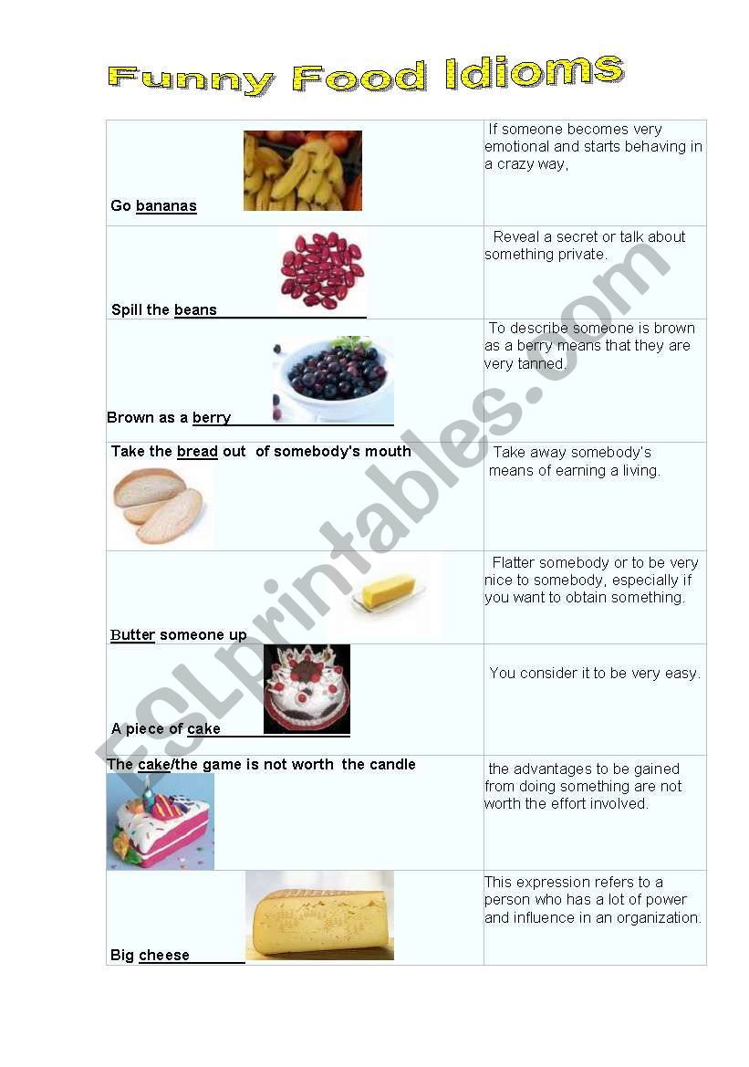 Funny food idioms worksheet