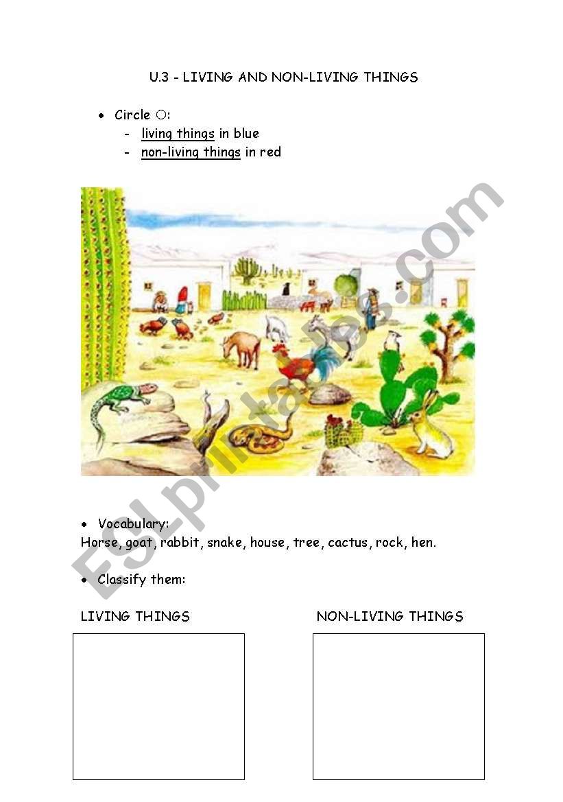 Living and non-living things worksheet