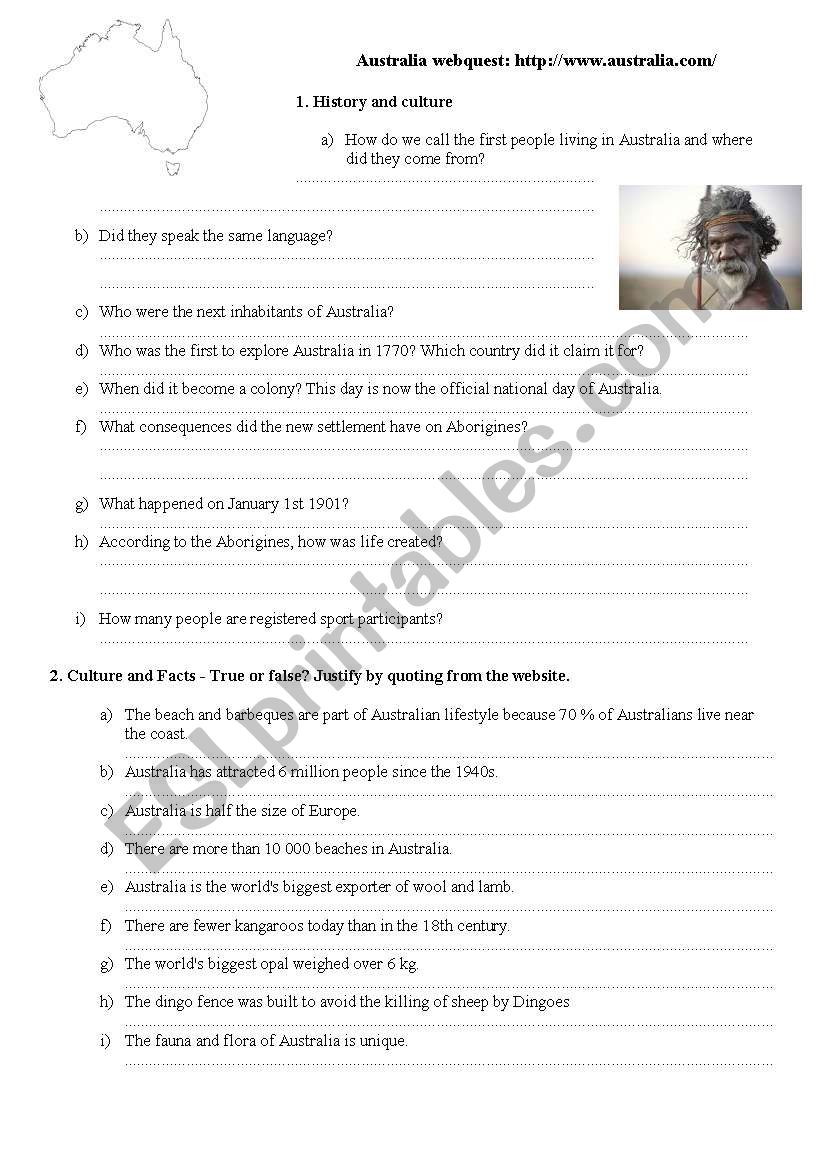 Australia webquests worksheet