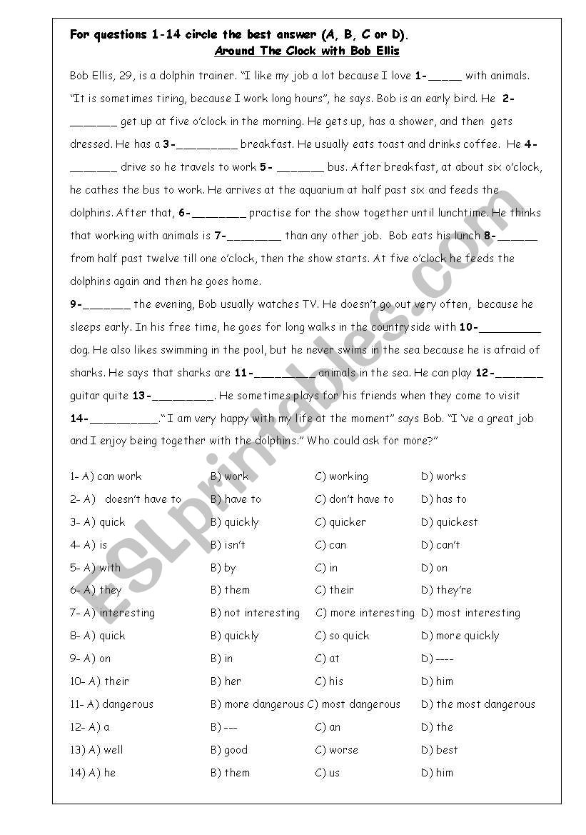 Multiple Choice Cloze worksheet