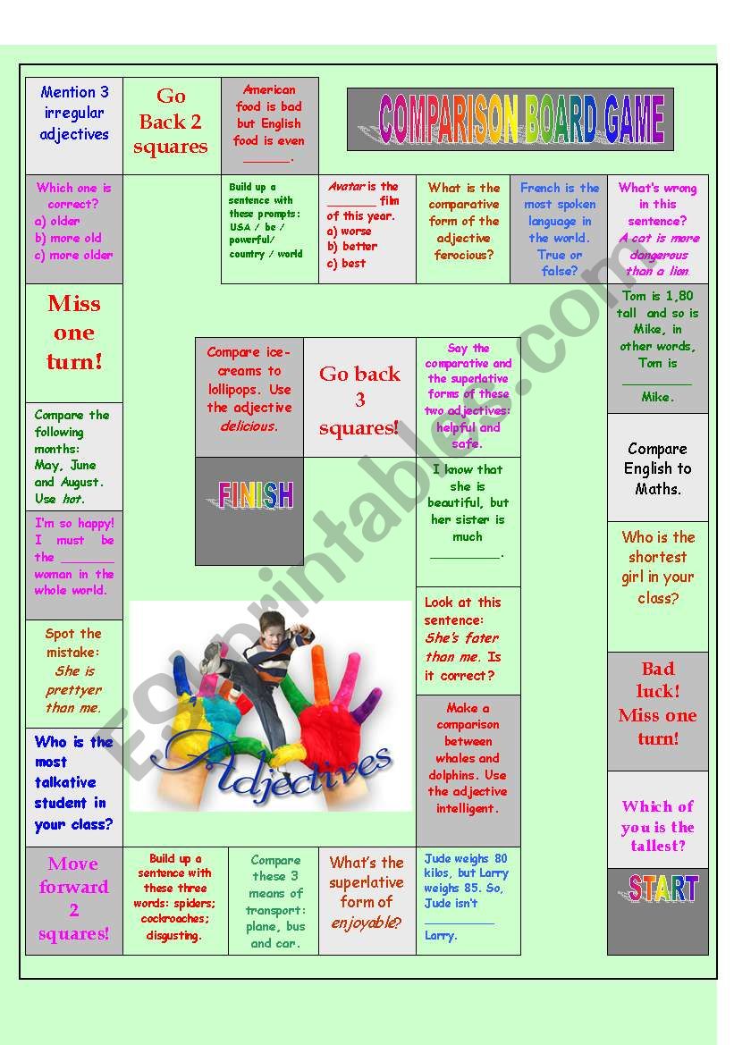 Comparison board game 1 worksheet